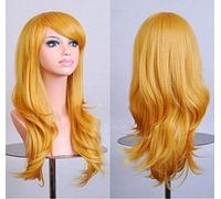 GJBXP Cos peluca de anime peluca de pelo largo y rizado cosplay color escenario capucha 25 pulgadas, amarillo amarillo
