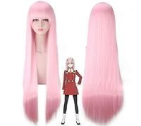 GJBXP DARLING en FRANXX 02 Zero Two Anime Cosplay peluca con flequillo 100 cm largo rosa recto pelucas de mujer de pelo sintético