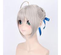 GJBXP Fate Stay Night Arturia Pendragon Saber Cosplay peluca rubia gris estilo Updo Anime disfraz pelucas completas para fiesta 3 colores gris