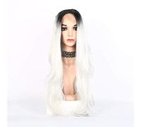 GJBXP Gorra para el cabello + Largo y sedoso Ondulado Rizado Marrón Ombre Negro Blanco Fibra sintética resistente al calor Pelucas delanteras de encaje Raíces oscuras Parte media Cabello para mujere