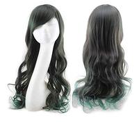 GJBXP Harajuku Lolita Azul Rosa Ombre Pelucas de cabello para mujeres Barato Anime Cosplay Peluca sintética ondulada larga con flequillo para fiesta de disfraces negro verde