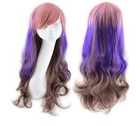 GJBXP Harajuku Lolita Azul Rosa Ombre Pelucas de cabello para mujeres Barato Anime Cosplay Peluca sintética ondulada larga con flequillo para fiesta de disfraces colorido