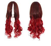 GJBXP Harajuku Lolita Azul Rosa Ombre Pelucas de cabello para mujeres Barato Anime Cosplay Peluca sintética ondulada larga con flequillo para fiesta de disfraces rojo ombre