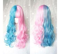GJBXP Harajuku Pelucas delanteras de encaje ondulado largo y rizado con flequillo de aire 2 tonos Color mezclado Fibra sintética resistente al calor Cabello para cosplay 24 pulgadas / 60 cm Pelucas