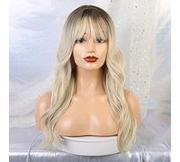 GJBXP largo ondulado mixto marrón ceniza rubia alta densidad pelucas sintéticas para mujeres negras/blancas sin cola ondulada cosplay peluca de pelo Lc215