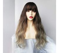 GJBXP largo ondulado mixto marrón ceniza rubia alta densidad pelucas sintéticas para mujeres negras/blancas sin cola ondulada cosplay peluca de pelo Lc227
