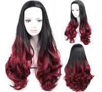 GJBXP Largo Rizado Ondulado Mullido Resistente Al calor Fibra sintética Rendimiento del cabello Moda Natural Omber Mezclado Raíces oscuras Pelucas para Cosplay 28inches / 70cm Wine Red