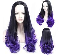 GJBXP Largo Rizado Ondulado Mullido Resistente Al calor Fibra sintética Rendimiento del cabello Moda Omber natural Mezclado Raíces oscuras Pelucas para Cosplay 28 pulgadas / 70 cm Púrpura