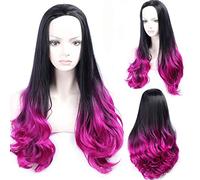 GJBXP Largo Rizado Ondulado Mullido Resistente al calor Fibra sintética Rendimiento del cabello Moda Omber natural Mezclado Raíces oscuras Pelucas para Cosplay 28 pulgadas / 70 cm Rosa