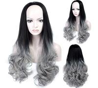 GJBXP Largo Rizado Ondulado Mullido Resistente Al calor Fibra sintética Rendimiento del cabello Moda Omber natural Mezclado Raíces oscuras Pelucas para Cosplay 28inches / 70cm Gris