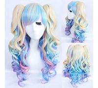 GJBXP Moda Sexy Lolita de Halloween Peluca de cosplay larga y rizada con coletas de doble garra Pelucas de fiesta de disfraces de Halloween para mujeres coloridas