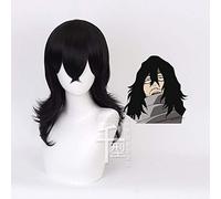 GJBXP My Hero Academia Eraser Head Medium Long Wavy Black Cosplay Wig Synthetic Hair Halloween Costume Party Wigs Perucas