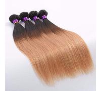 GJBXP Ombre Cabello humano liso brasileño 100g 1b / 27 Gradiente de cortina de cabello brasileño 26 pulgadas Pelucas de cabello humano de Malasia Peluca Pre arrancada sin procesar Remy Pelucas de ca