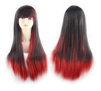 GJBXP peluca larga recta negra roja Ombre con flequillo sintético Harajuku Lolita pelo Anime Cosplay pelucas para mujeres envío gratis negro rojo