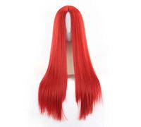 GJBXP Pelucas delanteras de encaje de punto medio largas y rectas naturales Sin cola Pegamento de fibra sintética resistente al calor de alta calidad para Cosplay 26 pulgadas rojo