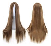 GJBXP Pelucas delanteras de encaje de punto medio largas y rectas naturales Sin cola Pegamento de fibra sintética resistente al calor de alta calidad para Cosplay 26 pulgadas Marrón claro