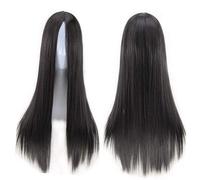 GJBXP Pelucas delanteras de encaje de punto medio largas y rectas naturales Sin cola Pegamento de fibra sintética resistente al calor de alta calidad para Cosplay 26 pulgadas negro