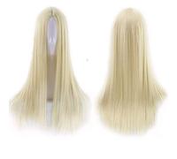 GJBXP Pelucas delanteras de encaje de punto medio largas y rectas naturales Sin cola Pegamento de fibra sintética resistente al calor de alta calidad para Cosplay 26 pulgadas de oro claro