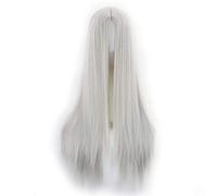 GJBXP Pelucas delanteras de encaje de punto medio largas y rectas naturales Sin cola Pegamento de fibra sintética resistente al calor de alta calidad para Cosplay 26 Pulgadas Gris plateado