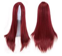 GJBXP Pelucas delanteras de encaje de punto medio largas y rectas naturales Sin cola Pegamento de fibra sintética resistente al calor de alta calidad para Cosplay 26 pulgadas Vino tinto