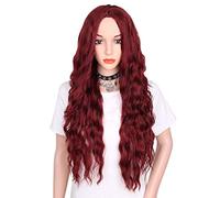 GJBXP Pelucas onduladas largas y rizadas onduladas 100% fibra sintética resistente al calor Cabello Raíces oscuras Vino Ombre rojo Pelucas para mujeres negras 28 pulgadas