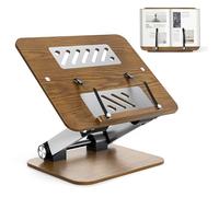 GJCrafts Atril para libros, soporte ajustable para libros con base giratoria de 180°, soporte para libros de cocina, soporte para libros de recetas con clips elásticos para partituras, recetas