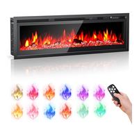 GJCrafts Chimenea eléctrica para montaje en pared, empotrable, 102 cm, 5 ajustes de brillo, llama de 12 colores, juego de troncos de cristal y madera, 750 W/1500 W