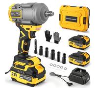 GJCrafts Llave de Impacto Inalámbrica 1600N.m con 2x 4.0Ah Baterías, 1/2 Pistola de Impacto Batería, 0-3000 RPM, Eléctrica Llave de Impacto con 5 Llaves y Caja de Carcaj, para Coches Camiones