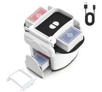 GJCrafts Mezclador de cartas automático para 1 - 4 juegos de cartas, recargable, 2 modos de mezcla, compatible con cartas de póquer, puente, UNO y fase 10 (blanco)