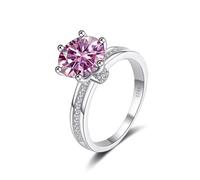 GJGHKLHL Anillos de compromiso moissanita 3 quilates con forma flor D, color VVS1, for mujer, plata ley S925, anillo diamante corte redondo, alianza boda amarilla/azul/rosa certificado(Pink,7)
