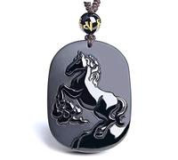 GJGHKLHL Collar con colgante de caballo obsidiana negra Natural, joyería fina tallada china Ma Dao Gong Cheng, amuleto la suerte, regalo cristal