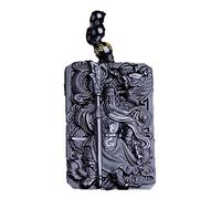 GJGHKLHL Collar de Buda obsidiana negra, colgante dragón Guan Yun, Jade, joyería fina, regalos la suerte for mujeres con caja