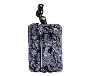 GJGHKLHL Collar de Buda obsidiana negra, colgante dragón Guan Yun, Jade, joyería fina, regalos la suerte for mujeres con caja