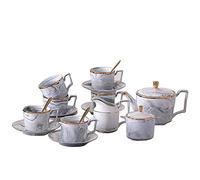 GJGHKLHL Juego de té Porcelana for Adultos, Juego Tazas y platillos café, Servicio Boda con azucarero, Jarra Leche Crema, 15 Uds(Grey)