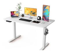 GJGSW Escritorio eléctrico de Altura Ajustable con Puerto USB-C y Enchufe, Escritorio Sentado-de pie con Alerta de sedentarismo - Preajustes de Memoria(White)