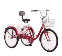 GJHGNFRDK Triciclo de Carga Ajustable, 7 velocidades Triciclo Adulto del Cargo de 24 Pulgadas con Las cestas Delanteras y traseras multicoloras