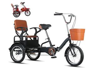 GJHGNFRDK Triciclo de Carga Ajustable, Triciclo Adulto Plegable de 16 Pulgadas, Asiento Trasero en tándem, Almacenamiento Ajustable 3 Ruedas, Rojo/Negro(Black)