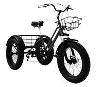 GJHGNFRDK Triciclo de Carga Ajustable, Triciclo De Carga Ajustable Neumático Gordo 20 Pulgadas Acero Al Carbono 7 Velocidades con Bastidores Adulto Negro Azul(Black)