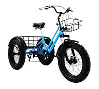 GJHGNFRDK Triciclo de Carga Ajustable, Triciclo De Carga Ajustable Neumático Gordo 20 Pulgadas Acero Al Carbono 7 Velocidades con Bastidores Adulto Negro Azul(Blue)