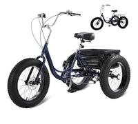 GJHGNFRDK Triciclo de Carga Ajustable, Triciclo Gordo del neumático de 7 velocidades Adulto 20x4-inch con la Cesta Cargo Multicolor(Blue)