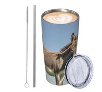 GJHKSSVB Donkey And Flower - Vaso aislado de acero inoxidable de 20 onzas, a prueba de fugas, taza de café de viaje con tapa y pajita, botella de agua, vasos para bebidas, regalos para mujeres