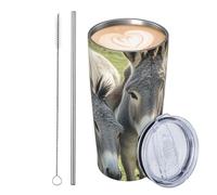GJHKSSVB Donkey Animals - Vaso aislado de acero inoxidable de 20 onzas, a prueba de fugas, taza de café de viaje con tapa y pajita, botella de agua, vasos para bebidas, regalos para mujeres, hombres y