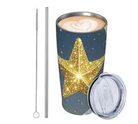 GJHKSSVB Golden Stars And Moon - Vaso de acero inoxidable aislado de 590 ml, a prueba de fugas, taza de café de viaje con tapa y pajilla, botella de agua, vasos para bebidas, regalos para mujeres