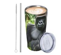 GJHKSSVB Gorilla In The Grass - Vaso de acero inoxidable aislado de 20 onzas, a prueba de fugas, taza de café de viaje con tapa y pajilla, botella de agua, vasos para bebidas, regalos para mujeres