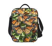 GJHKSSVB Lonchera aislada para mujeres y hombres, lonchera grande reutilizable a prueba de fugas, bolsa de mano con correa ajustable para el hombro, montones de mariposas monarca naranja