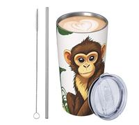 GJHKSSVB Monkey And Plant (2) vasos de viaje de acero inoxidable de 590 ml, aislados, a prueba de fugas, taza de café de viaje con tapa y pajita, botella de agua, vasos para bebidas, regalos para