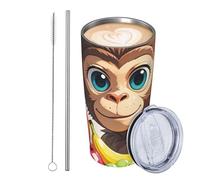 GJHKSSVB Monkey Holding Fruit - Vaso de viaje de acero inoxidable aislado de 20 onzas, taza de café de viaje a prueba de fugas con tapa y pajita, botella de agua, vasos para bebidas, regalos para