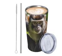 GJHKSSVB Monkey - Vaso aislado de acero inoxidable de 590 ml, a prueba de fugas, taza de café de viaje con tapa y pajita, botella de agua, vasos para bebidas, regalos para mujeres, hombres y amantes