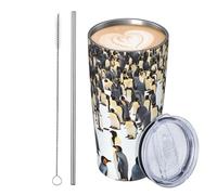 GJHKSSVB Penguins In The Snow - Vaso de viaje de acero inoxidable aislado de 590 ml, a prueba de fugas, taza de café de viaje con tapa y pajilla, botella de agua, vasos para bebidas, regalos para
