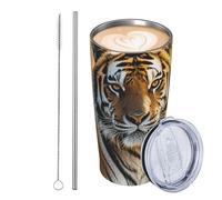 GJHKSSVB Rising Sun Tiger - Vaso de acero inoxidable aislado de 20 onzas, a prueba de fugas, taza de café de viaje con tapa y pajilla, botella de agua, vasos para bebidas, regalos para mujeres